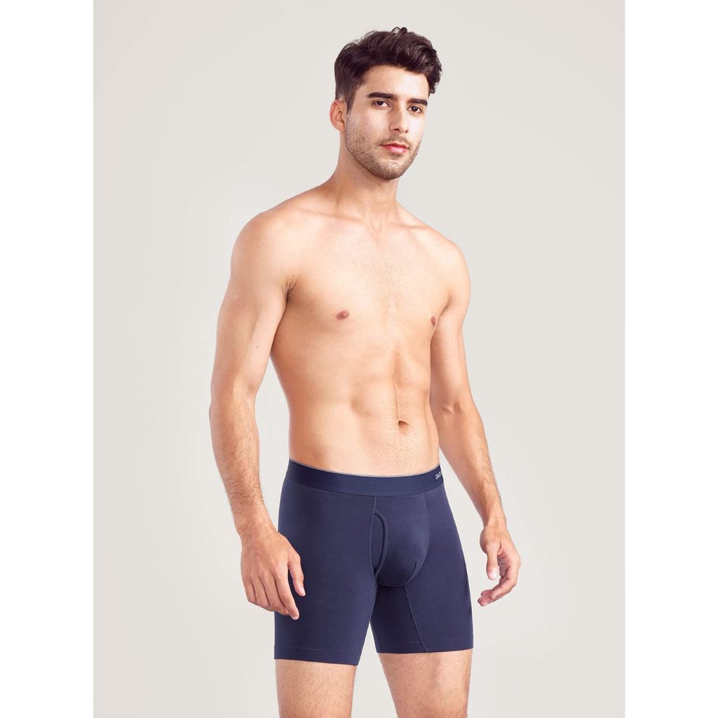 DAVID ARCHY Men's 6 Pack Soft Combed Cotton Boxer Briefs (XL,Navy Blue/Black/Dark Gray)