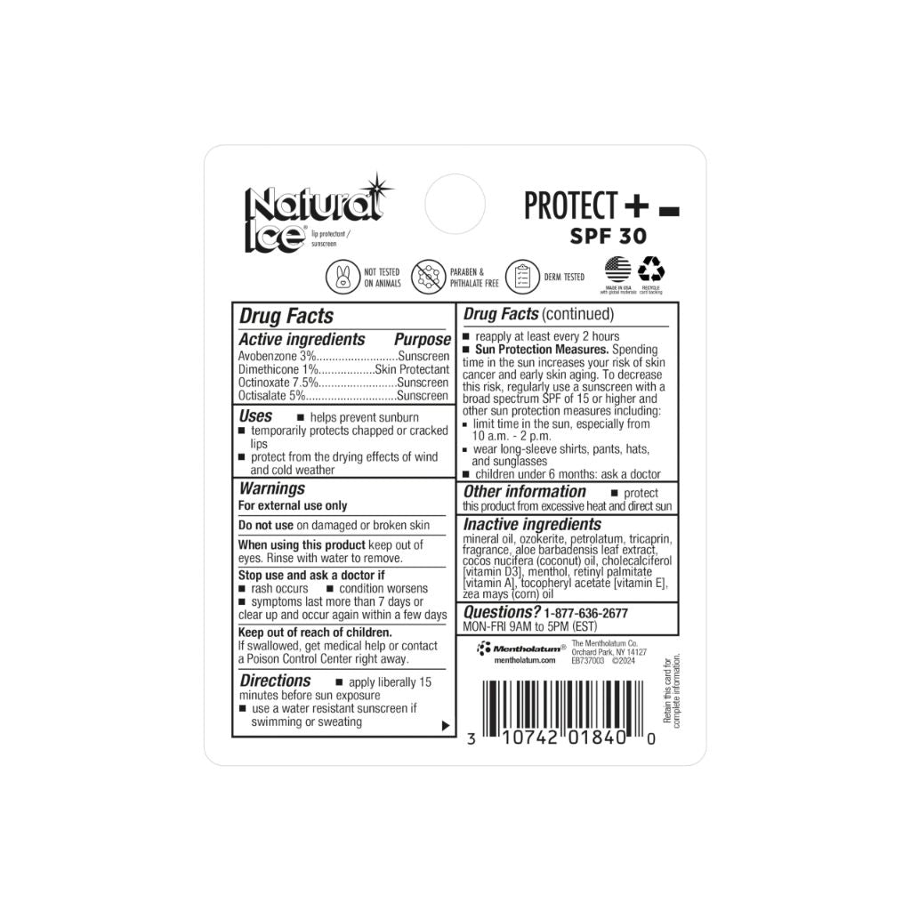 Mentholatum Natural Ice Protect+ Broad Spectrum SPF 30 Medicated Lip Balm, 0.15 Ounce