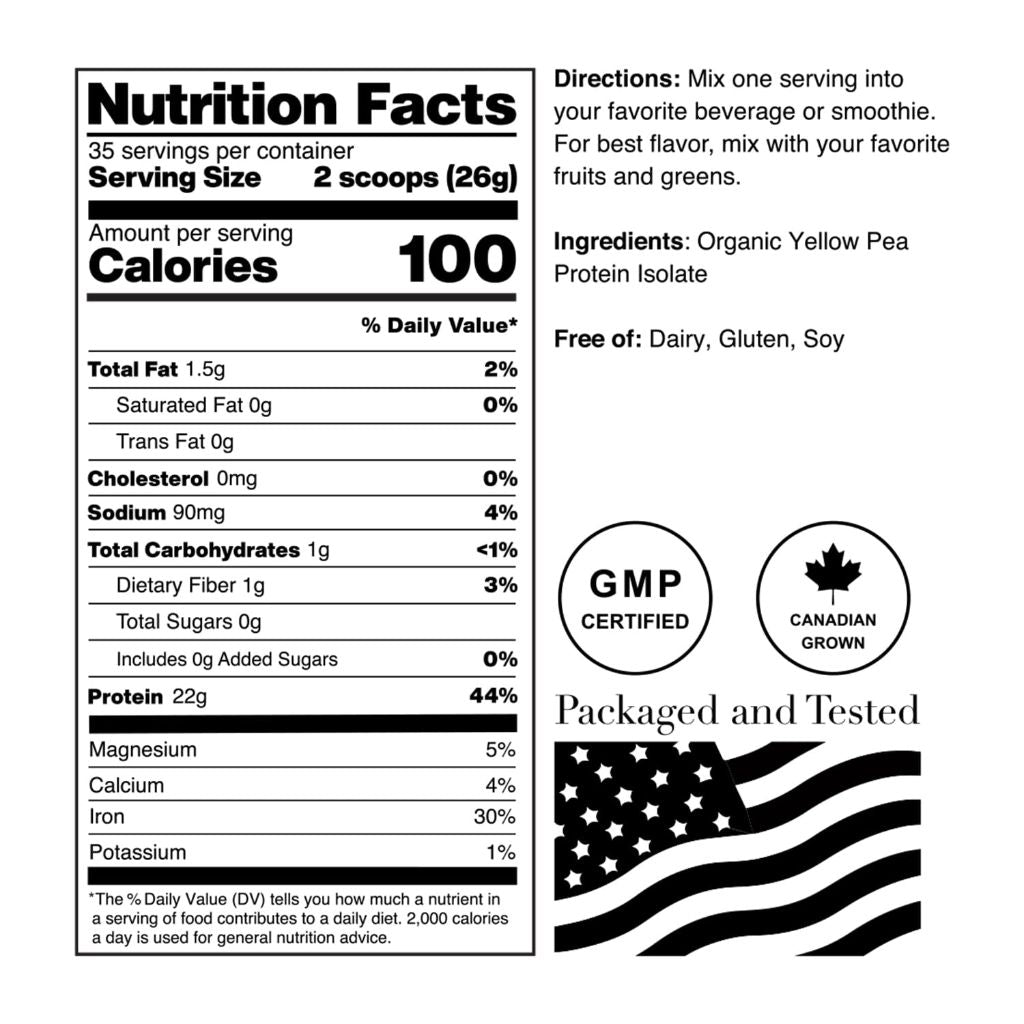 NorCal Organic - Premium Pea Protein Isolate - 100% Vegan and Organic - UNFLAVORED - 2lbs 35 Servings