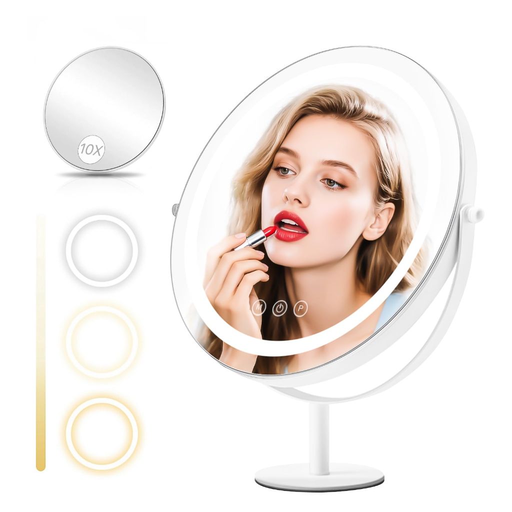 Kcavvi Makeup Mirror with Lights, Lighted Makeup Mirror with Magnification, 13 Inches Diameter