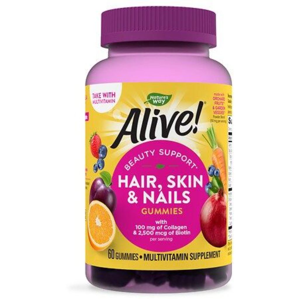 Nature s Way Alive! Hair  Skin & Nails with Collagen & Biotin  Strawberry  60 Gummies