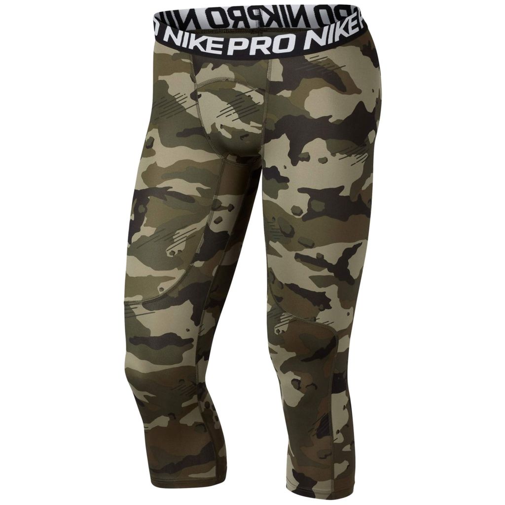 Nike Men's Pro 3/4 Length Camo Compression Tights (Olive Canvas/White, Medium)