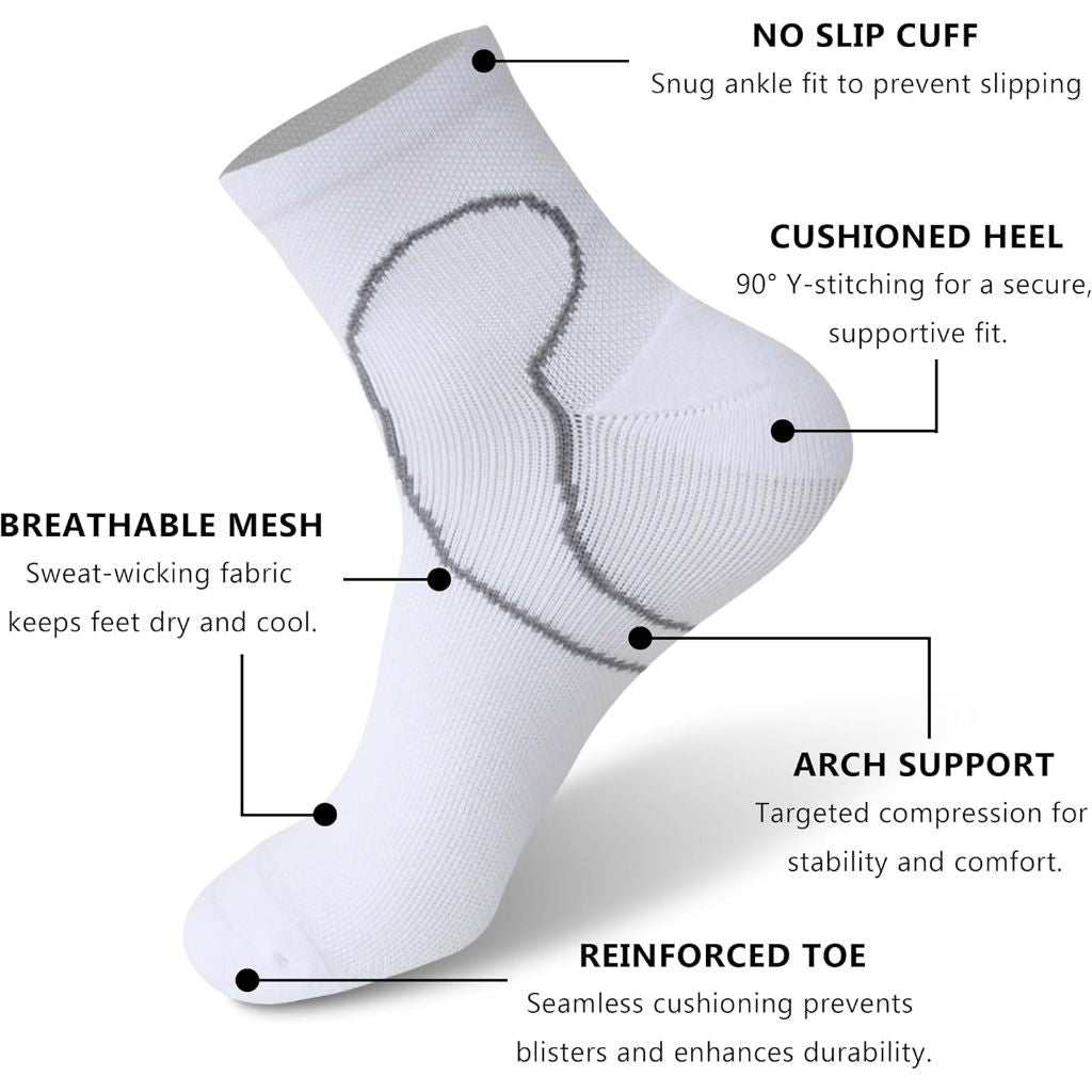 Wildarms Mens Compression Socks with Cushion & Arch Support - Moisture-Wicking Anti-Blister for Running, Gym, Hiking Size 8 - 10