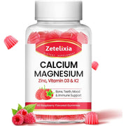 Calcium Magnesium Zinc Gummies with Vitamin D3 & K2 | Raspberry Flavor - 60 Count