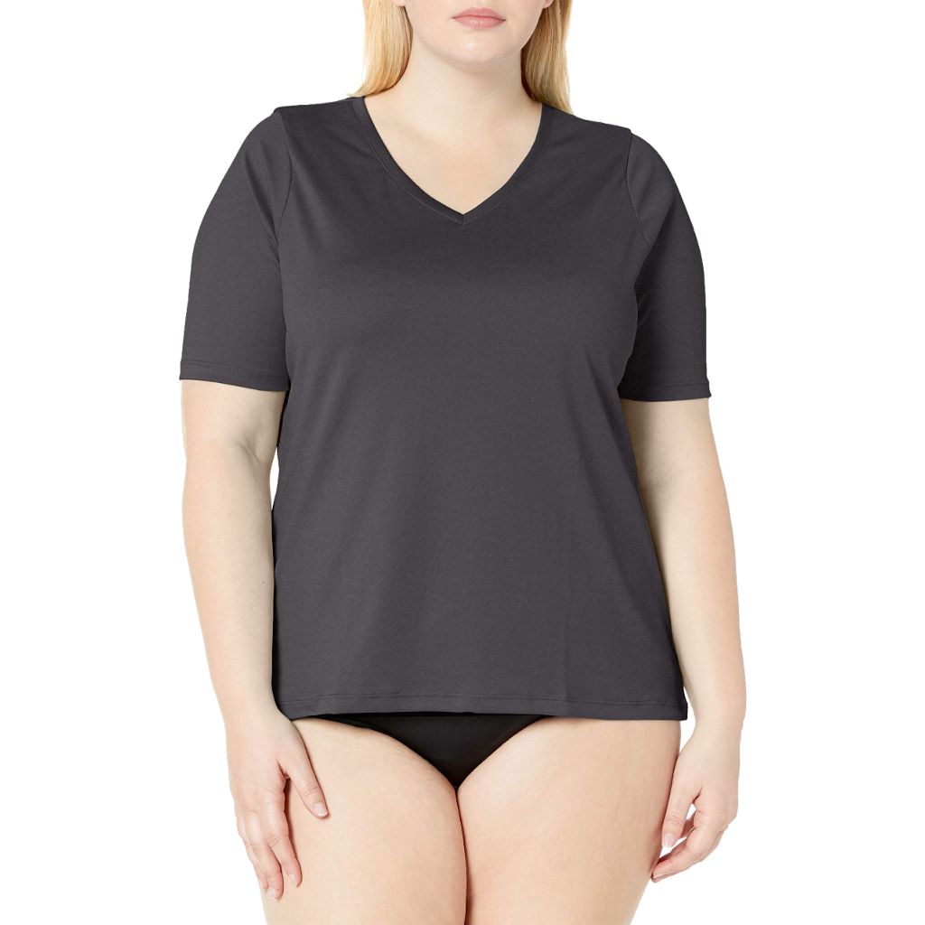 Kanu Surf Women's Plus-Size Solid UPF 50+ Swim Shirt Rashguard, Black, 1X