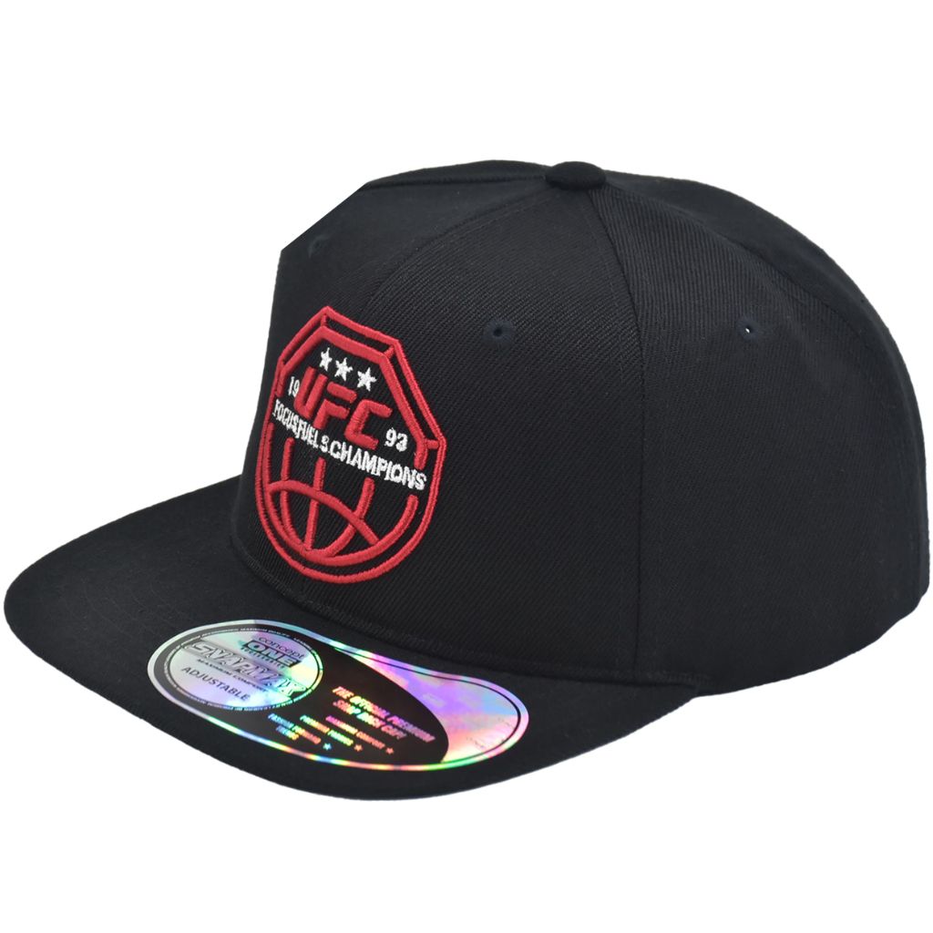 UFC Baseball Cap, 6 Panel Adult Adjustable Snapback Hat with Flat Brim, Focus Fuels Champions Logo, Black, One Size