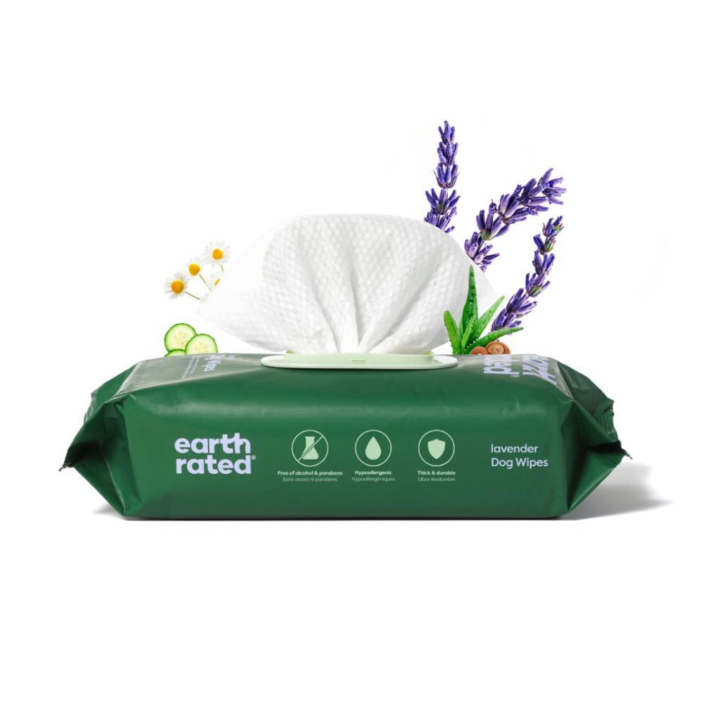 Earth Rated Dog Wipes, for Grooming Paws, Body and Butt, Lavender Scented, 100 Count