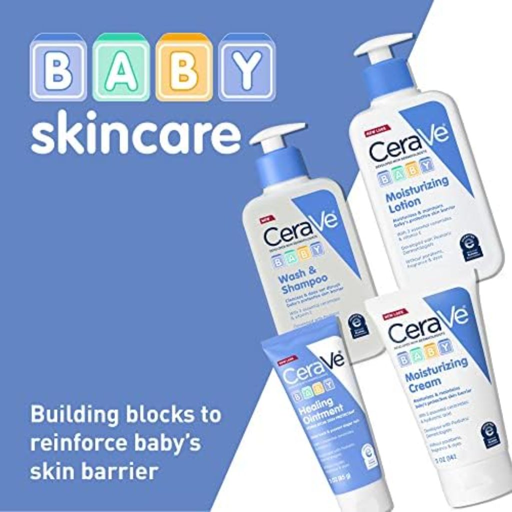 CeraVe Baby Lotion, Gentle Baby Skin Care with Ceramides, Niacinamide & Vitamin E, Fragrance, Paraben, Dye & Phthalates Free, Lightweight Moisturizer, 8oz