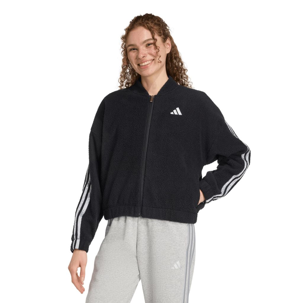 adidas Women's Holiday High Pile Fleece Full-Zip Jacket - Black/Silver Metallic, Medium