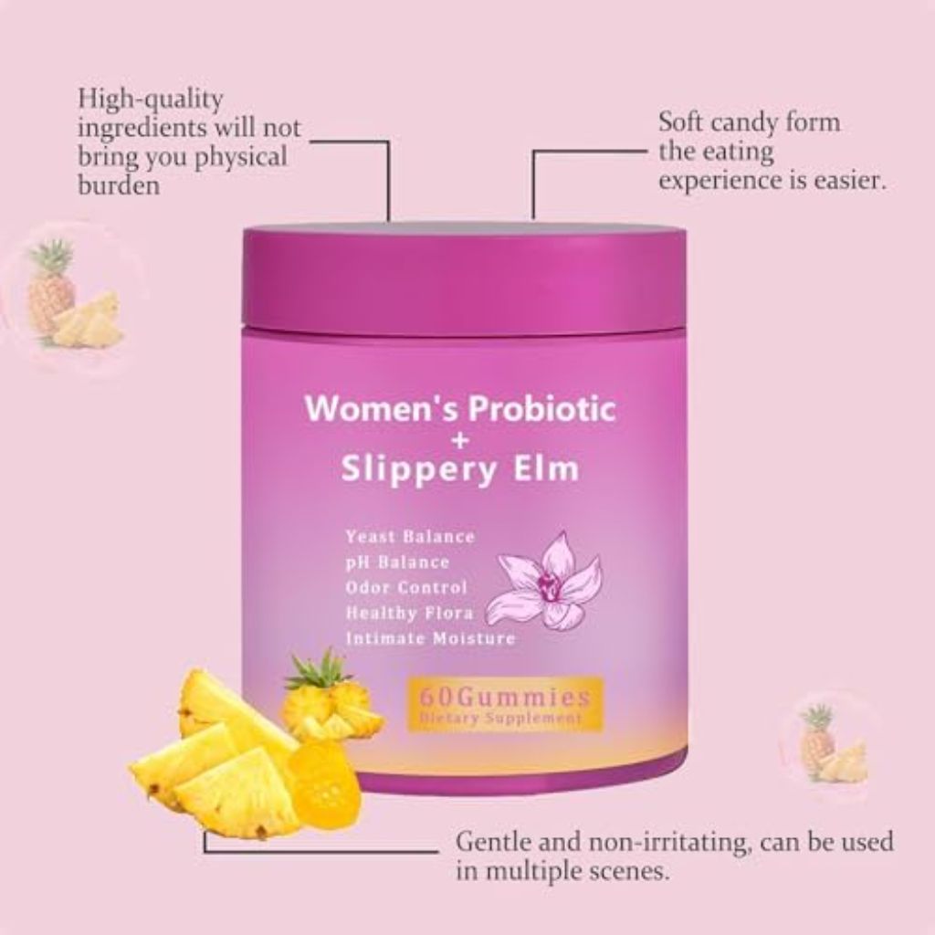 Women's Probiotic + Slippery Elm for pH Balance, Gut Health - Pineapple Flavor, 60ct (2 Pack)