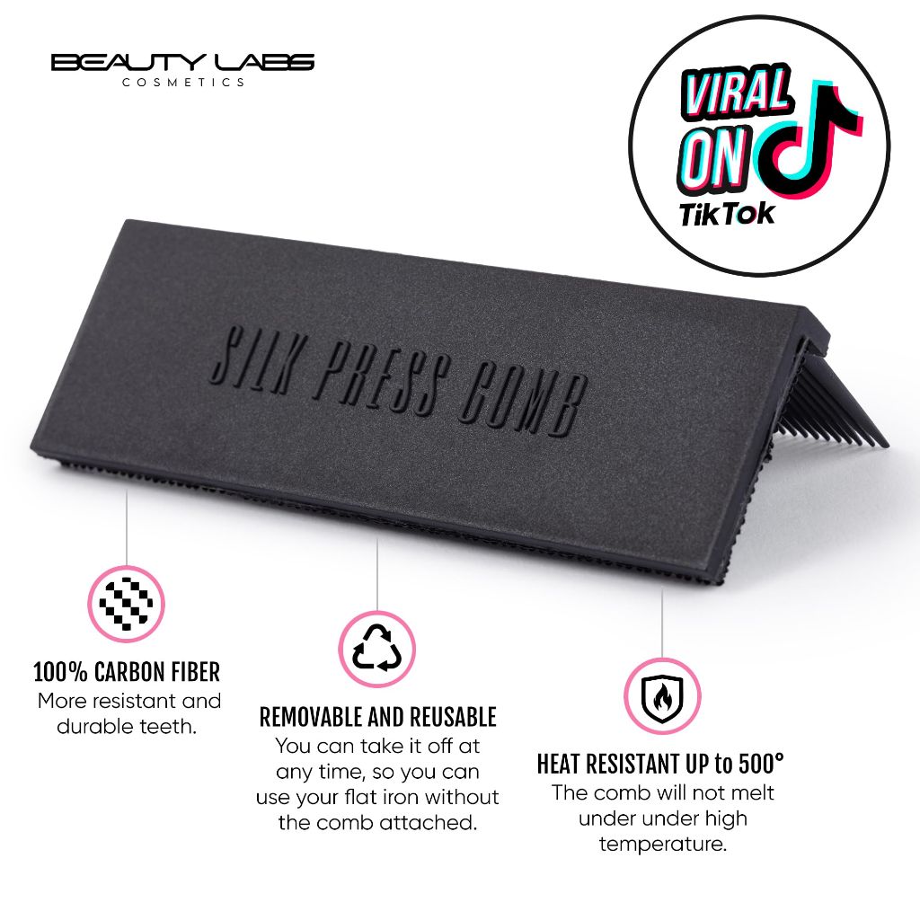BEAUTY LABS COSMETICS Hair Straightener Comb Removable Flat Iron Comb Attachment Clip On, Carbon Fiber (BLACK)