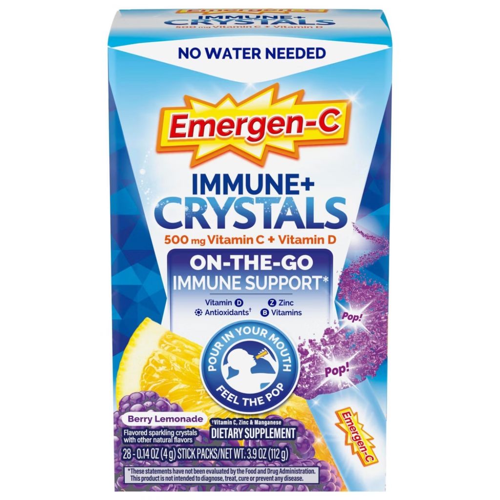 Emergen-C Immune + Crystals On-the-Go Immune Support Supplement Stick Packs - Berry Lemonade - 28ct
