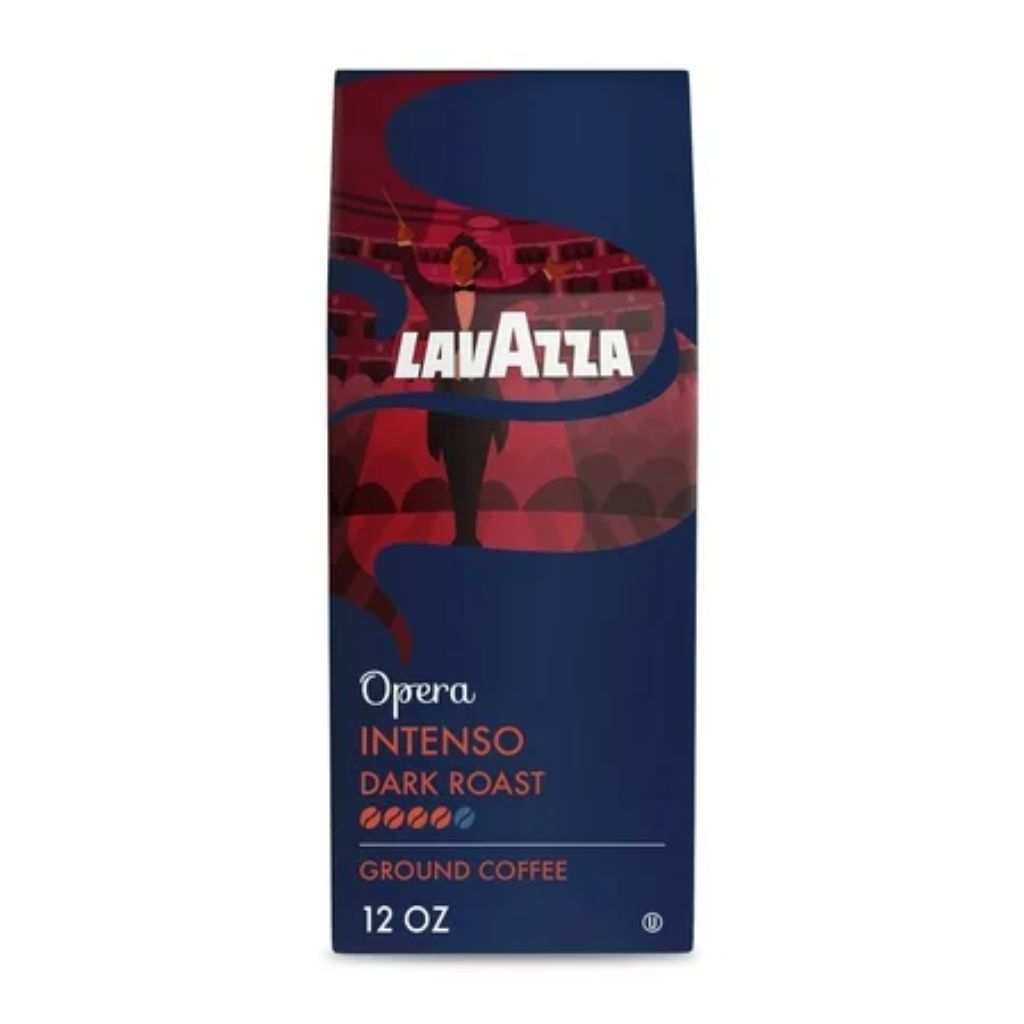 Lavazza Opera Intenso Ground Coffee  Dark Roast  Arabica and Robusta Blend  12 oz Bag