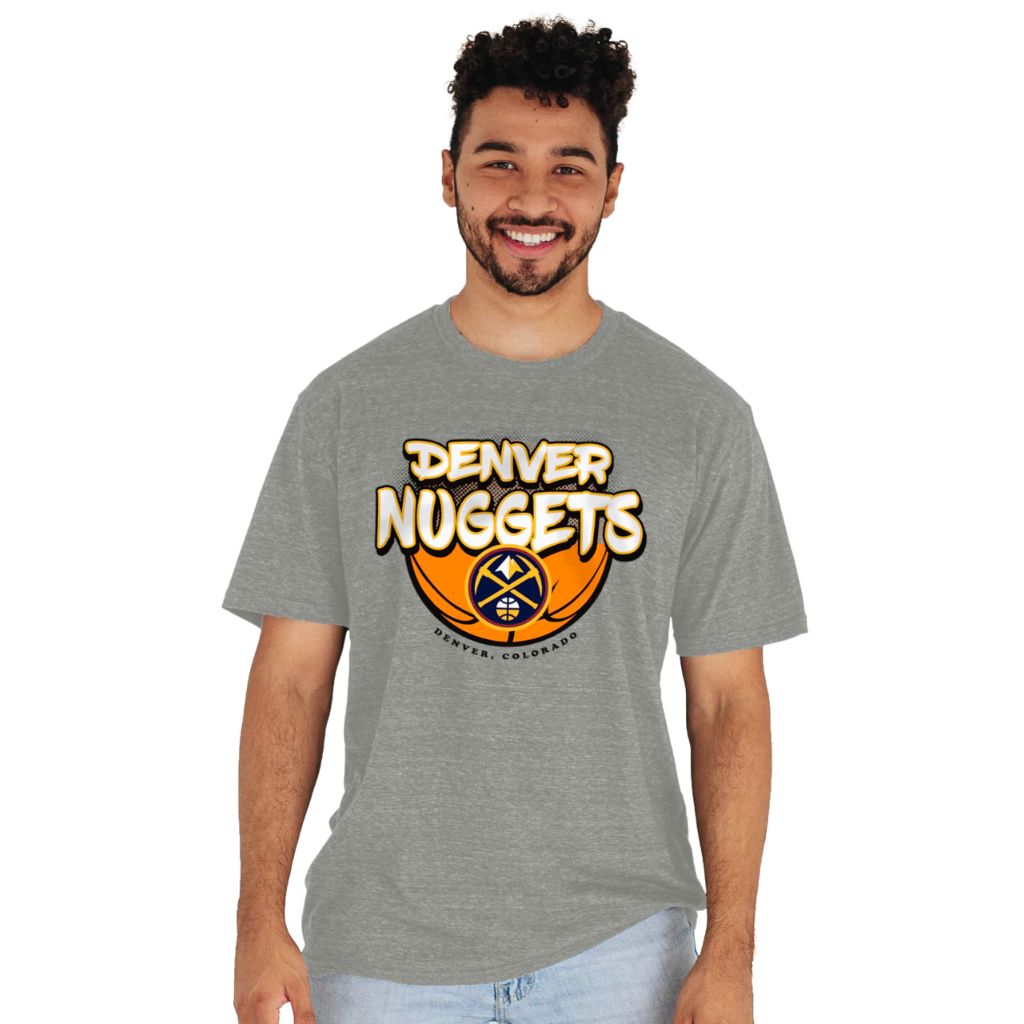 SZ S, Blue 84- Denver Nuggets NBA Officially Licensed Tri-Blend T-Shirt Heather Gray