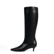 Modatope Tall Black Boots for Women Black Knee High Boots Square Toe Kitten Low Heel Fall Long Boot Size 9