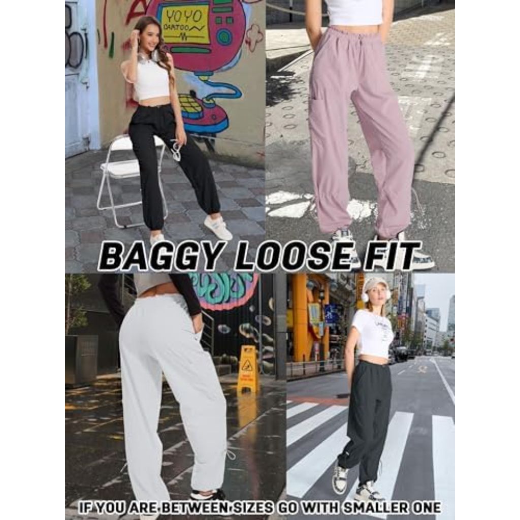 Womens 28"/31"/33" Lightweight Dance Studio Pants Parachute Cargo Pants Black Size L