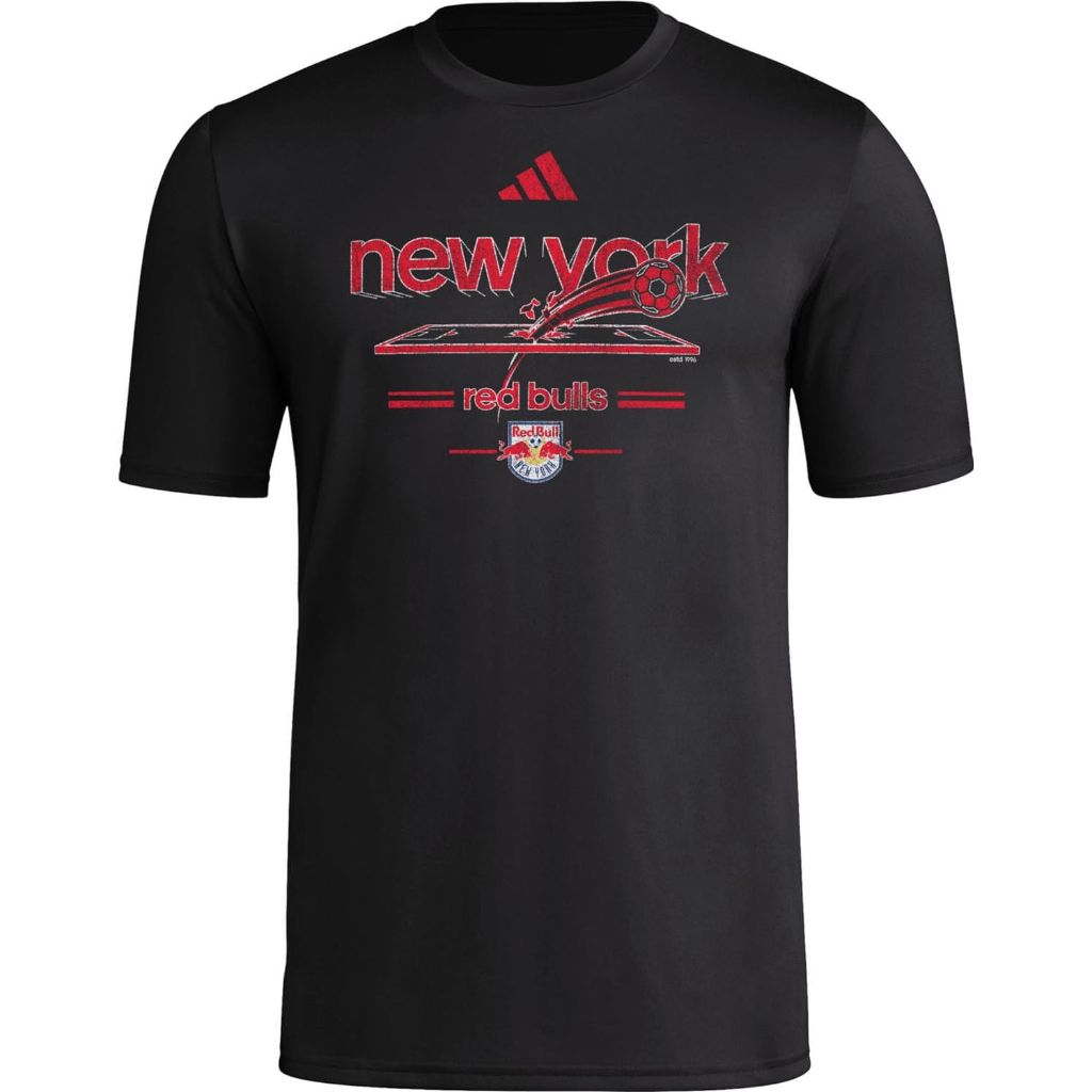 adidas Men's New York Red Bulls Vintage World Pre-Game Short Sleeve T-Shirt - Black, Size XL