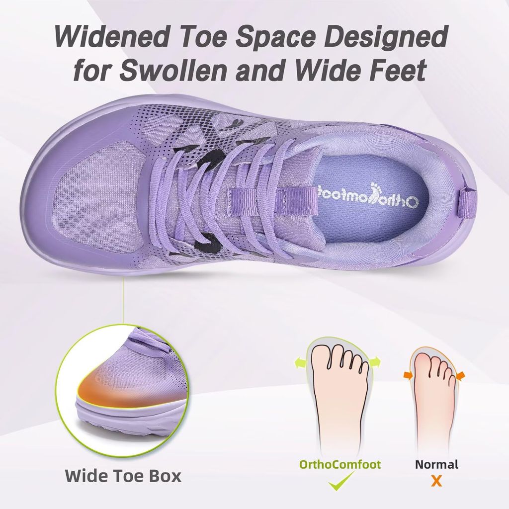 Women's Orthopedic Diabetic Wide Walking Shoes: Purple, Size 7.5
