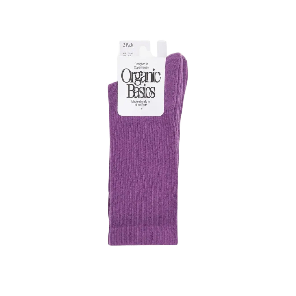 SZ 10-12 Organic Basics Unisex Core Tennis Crew Socks 2-pack, Aubergine,