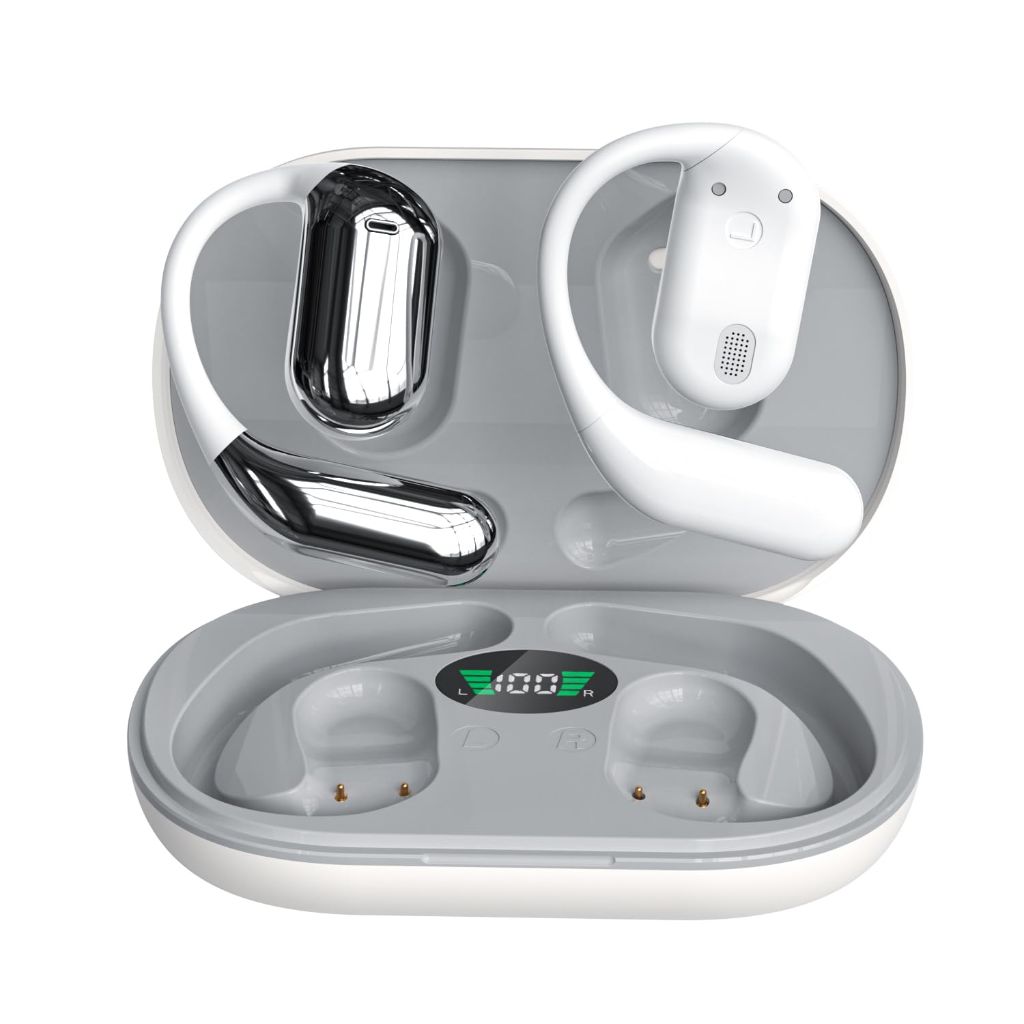 Hsility Wireless Earbuds Bluetooth Earbuds Built-in Mic with Ear Hooks 50H Playtime Ear Buds(White)
