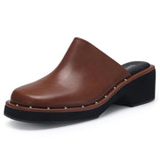 Mules for Women Clogs Chunky Block Heel, Chestnut - size 42