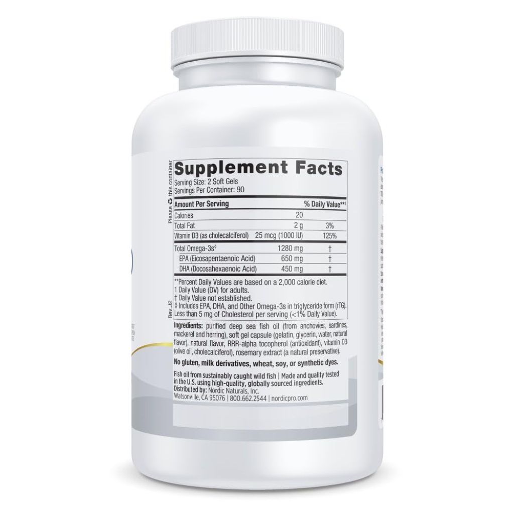 Nordic Naturals ProOmega-D, Lemon Flavor - 180 Soft Gels  Brain, Eye, Heart, & Immune Health - Non-GMO (Lemon)