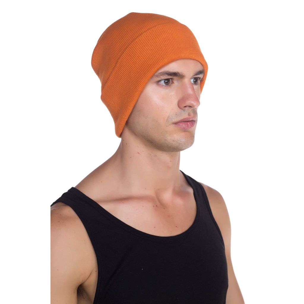 Top Level Beanie Men Women - Unisex Cuffed Plain Skull Knit Hat Cap, T Orange