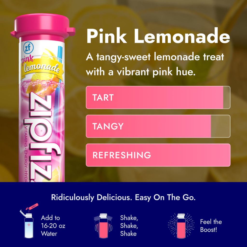 Zipfizz Daily Energy Drink Powder, Pink Lemonade, 20 Pack