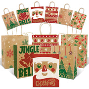 Sipthene 24 Pack Christmas Gift Bags with Handles, Kraft Paper Goody Treat Bags for Holiday Present Wrapping (6 Designs, 9" x 7" x 3.3")