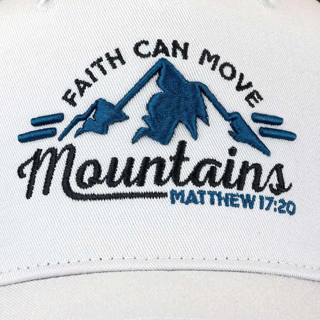 Kerusso Faith Can Move Mountains - Matthew 17:20 - One Size Fits Most Pale Grey/Black Cotton/Polyester Baseball Hat Cap for Outdoor Activities