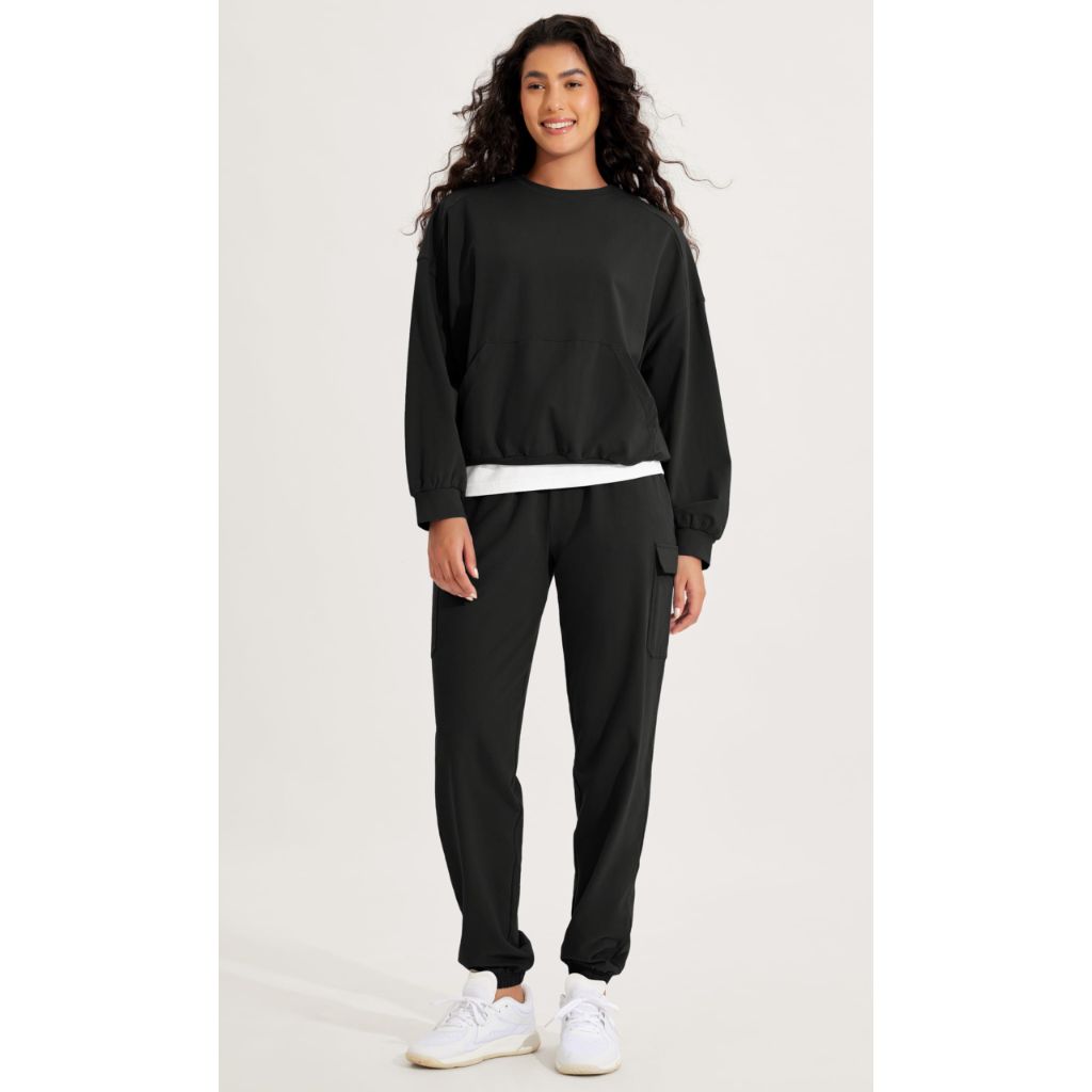 ODODOS Purevibe Cotton Oversized Women's Sweatshirt, Black - size X-Small