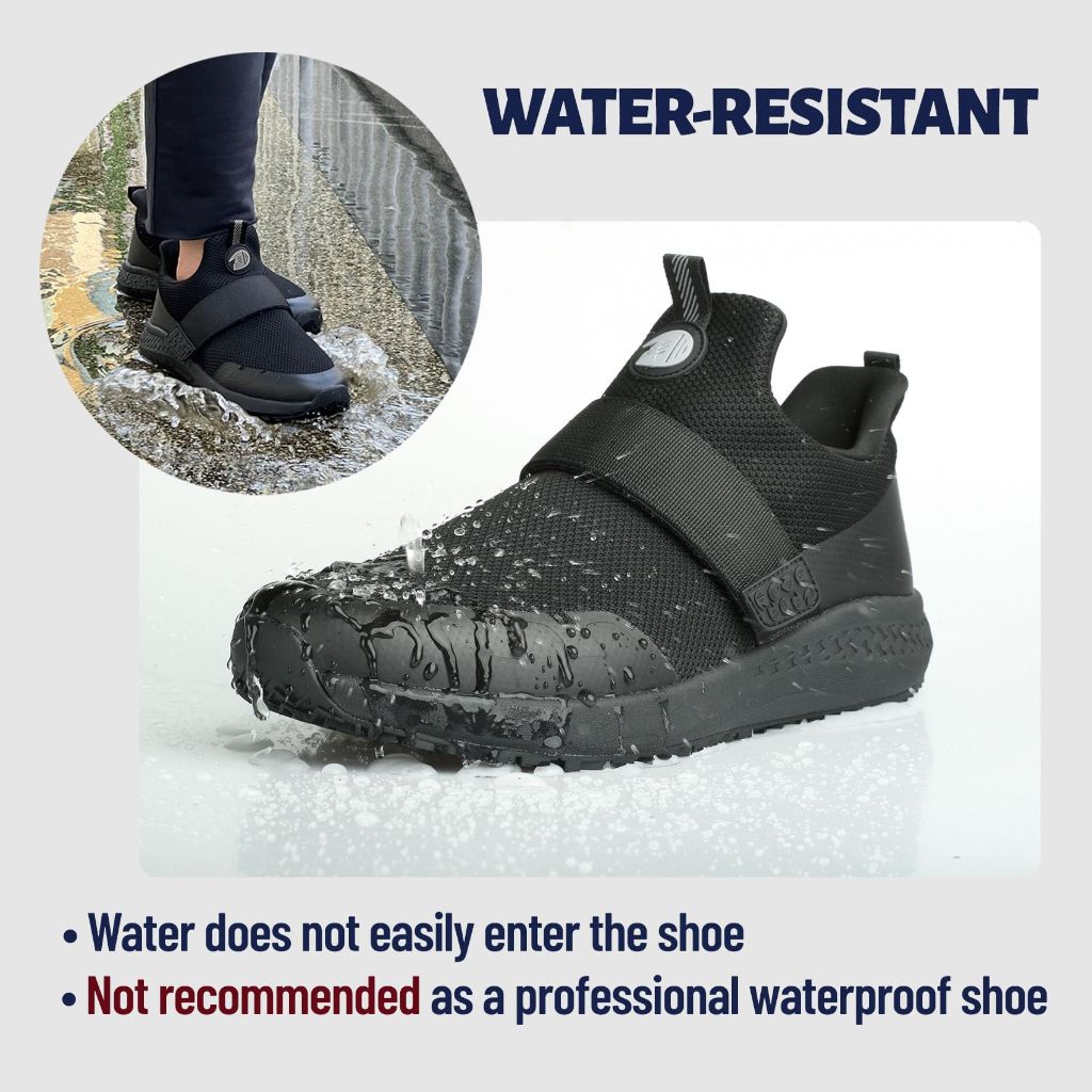 Delobi Men's Non-Slip Work Shoes - Slip Resistant Lightweight Sneakers for Restaurant, Kitchen, Hospital, Black, Size 9.5 Wide