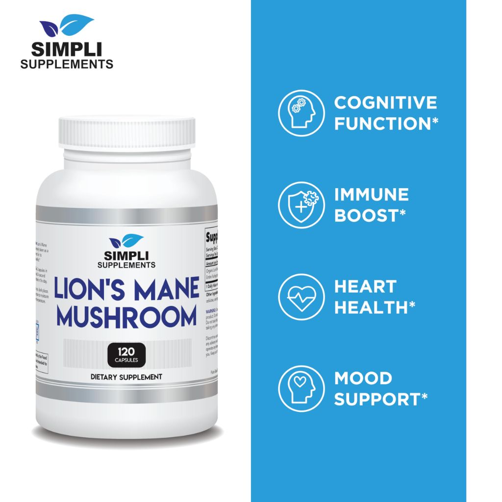 Lion's Mane Mushroom Capsules | Organic Real Mushrooms Lions Mane Powder Supplement - 120 Capsules (2 Month Supply)