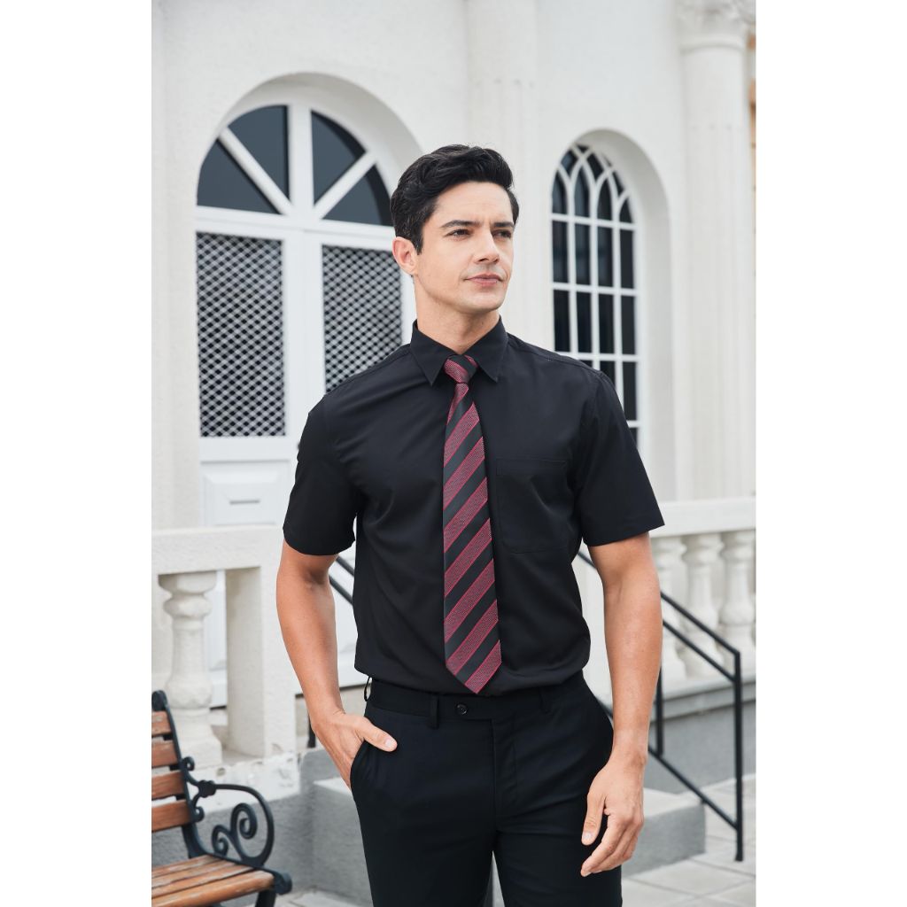 HISDERN Men's Short Sleeve Dress Shirt, Black, XL