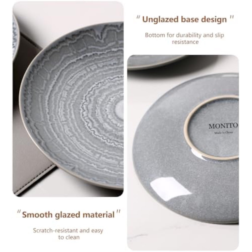 MONITO 6 Piece Ceramic Dinner Plates, 8.5" Reactive Glaze Porcelain, Microwave/Dishwasher Safe - Psychedelic Gray