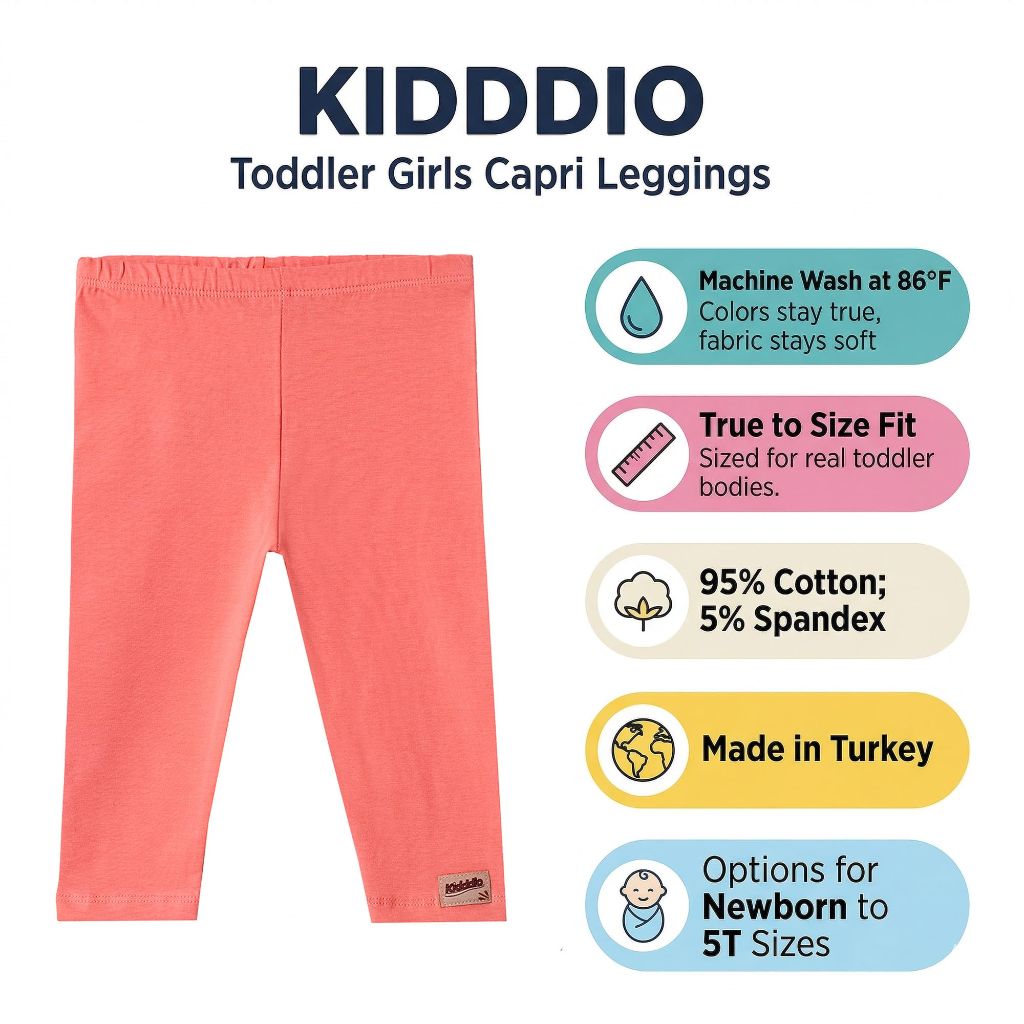 Kidddio Premium Baby & Toddler Capri Leggings - Soft Cotton Blend, Durable & Perfect for Every Adventure - Single - 3T - Coral Red