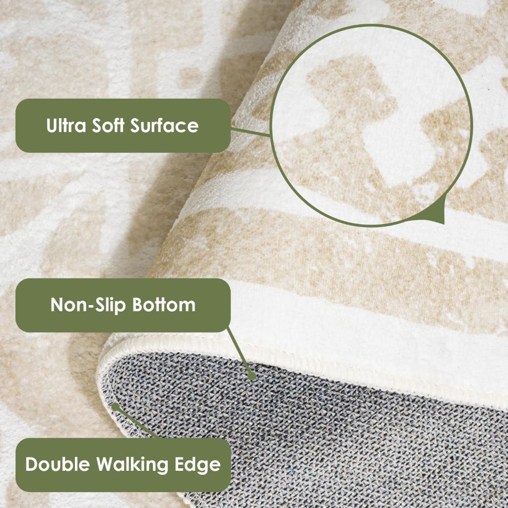 Comfwell Beige Rug 5x7 Area Rug Non Slip Machine Washable, Beige