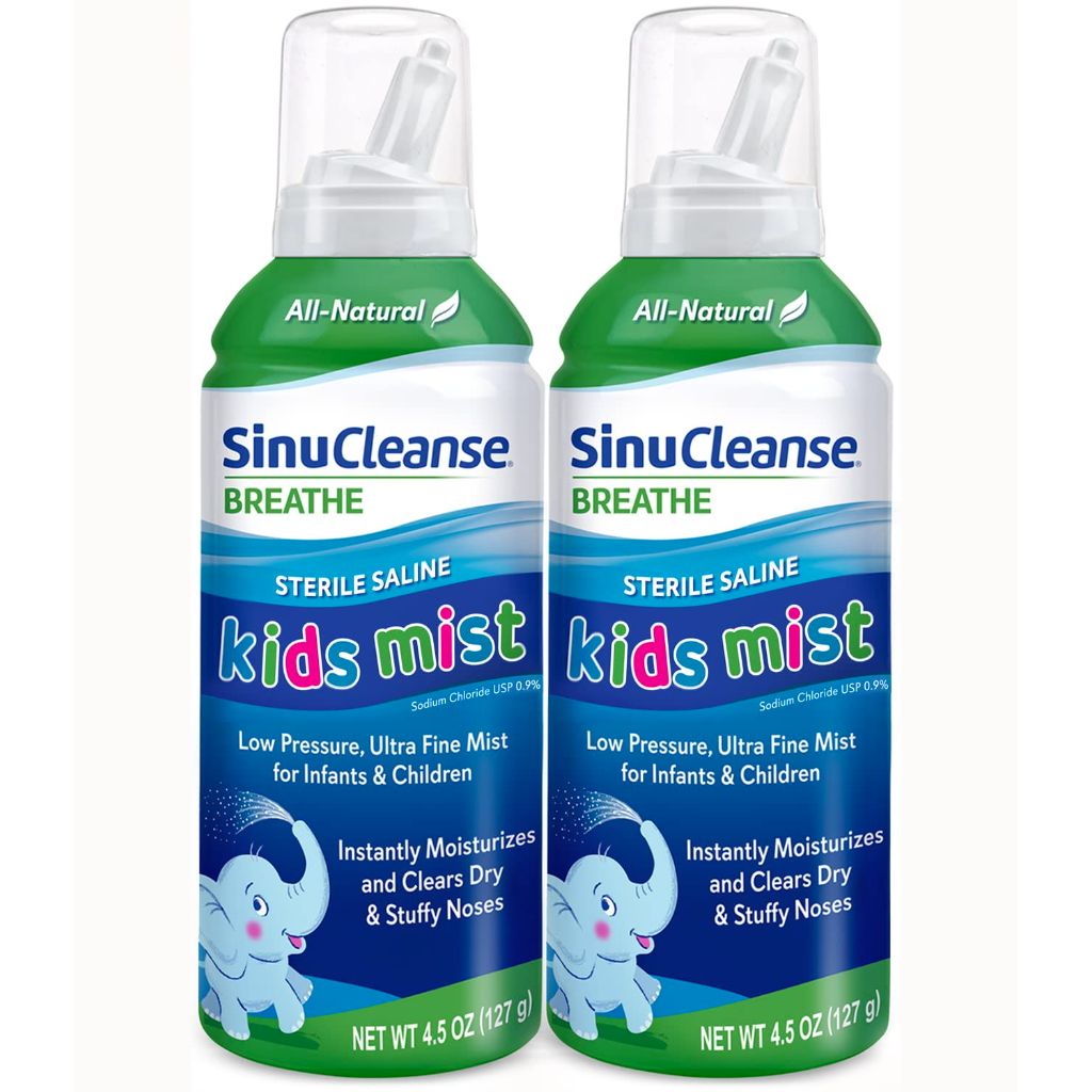 SinuCleanse Sterile Saline Kids Nasal Spray, Ultra Fine Mist, Instantly Moisturizes Dry, Stuffy Noses 4.5 Oz (2 Pack)
