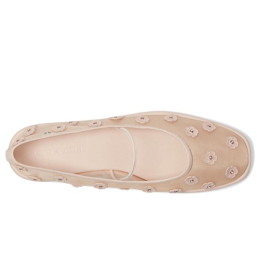 Coach Women's Emilia Tea Rose Mesh Mary Jane Flat Shoes, Blush - Size 6