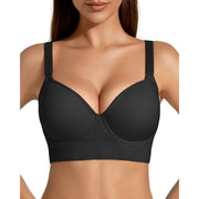 QDN Women's Push Up Bra, Deep V, Black, Medium
