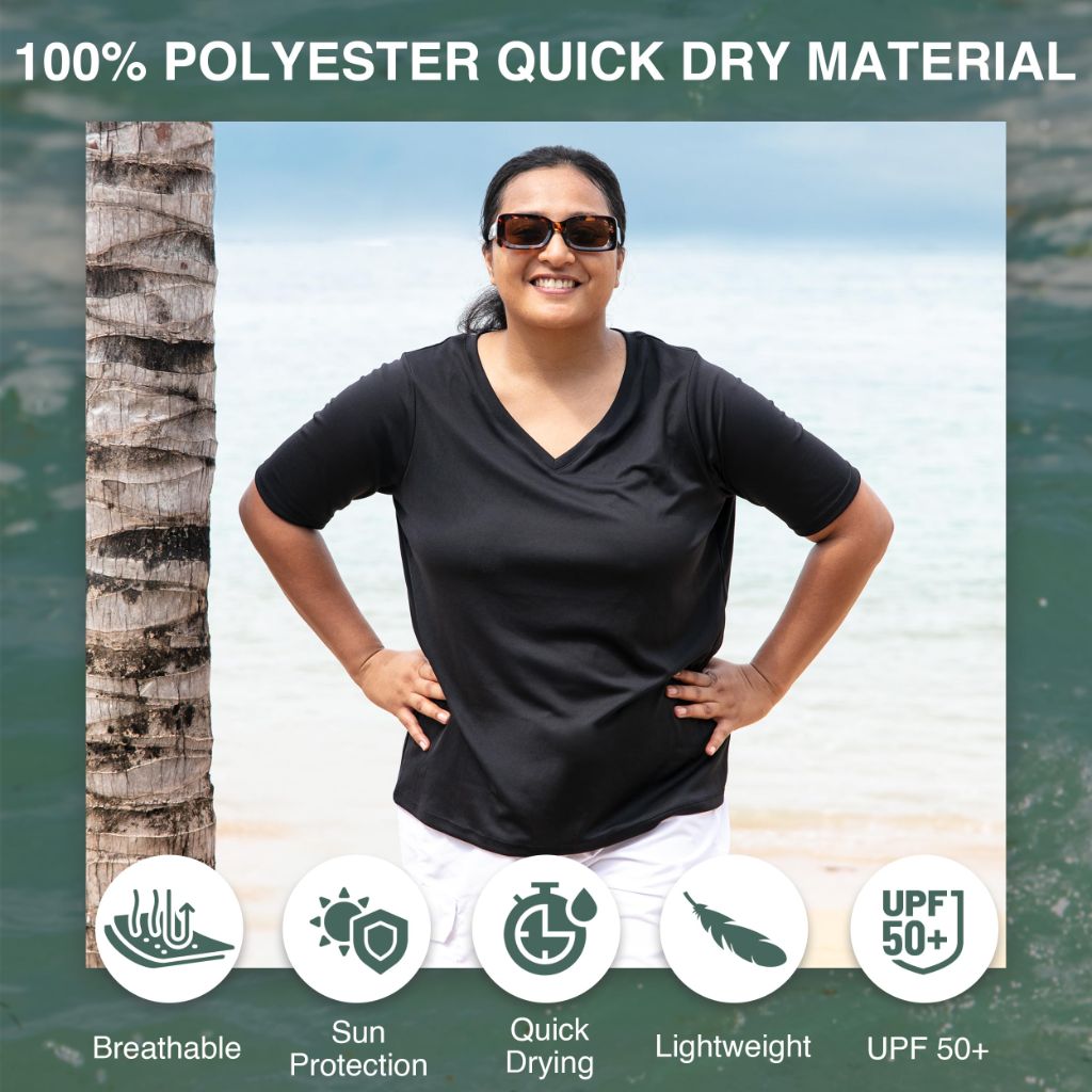 Kanu Surf Women's Plus-Size Solid UPF 50+ Swim Shirt Rashguard, Black, 1X