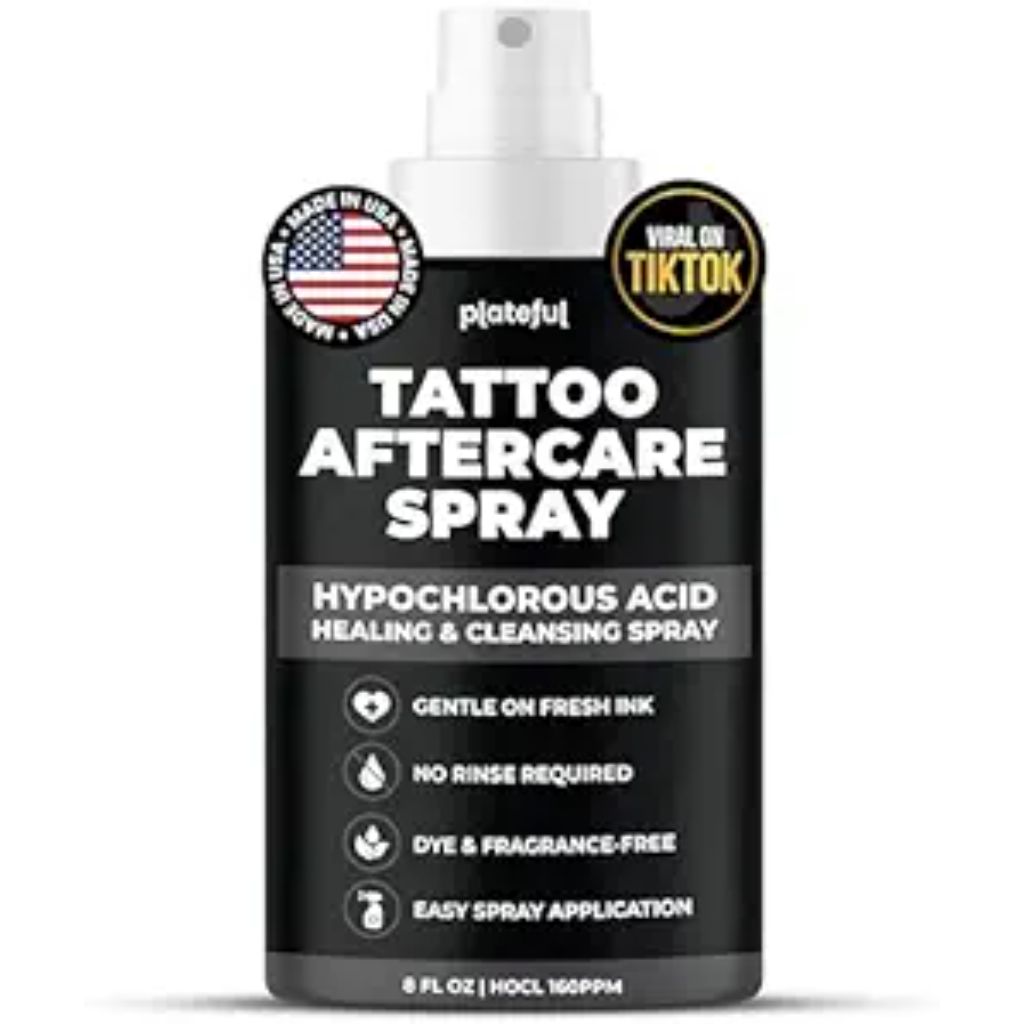 Tattoo Aftercare Spray Hypochlorous Acid (HOCl) Tattoo Care, Lightweight Alternative to Cream & Ointment - 8 fl. oz.