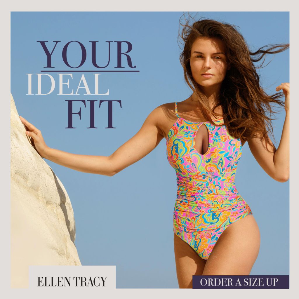 Ellen Tracy Women's Keyhole High Neck 1 PC Swimsuit Flower Power, SZ 6