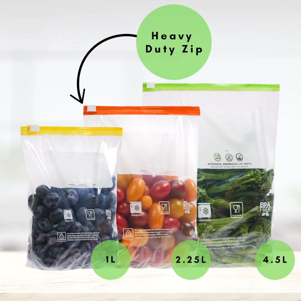 2Cee Essentials Slider Freezer Bag (50-Pcs), Reusable Food Bags Set - 50 sticker Labels