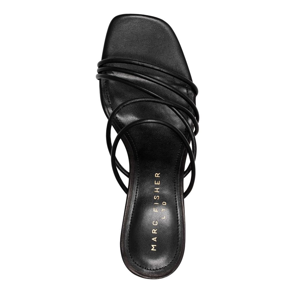 SZ 6, Marc Fisher LTD Women's Banna Heeled Sandal | Black Leather