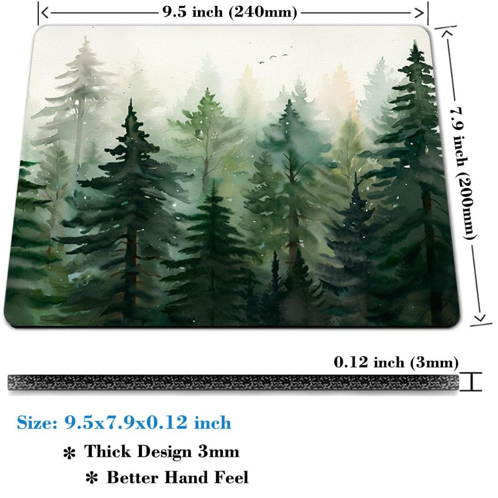 Wknoon Foggy Fir Forest Mouse Pad, Abstract Watercolor Trees in The Mist Painting Artwork
