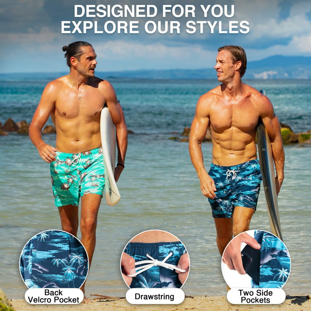 SZ 3X, Kanu Surf Men's  5” Adventure Swim Trunks, UPF 50+  - Blue Palms, 3XL