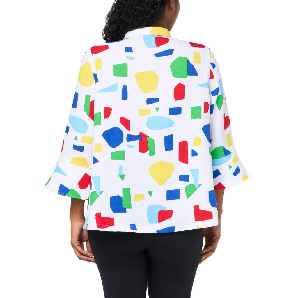 Multiples 3/4 Flounce Sleeve Wire Collar Button Front Jacket, Multi, SZ  PL