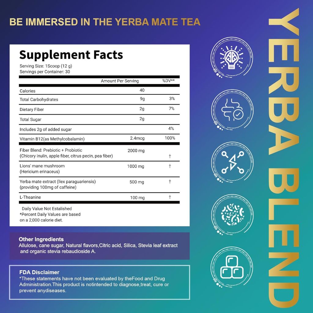 Yerba Mate Instant Tea Powder, Blueberry Grape Flavor, 30 Servings