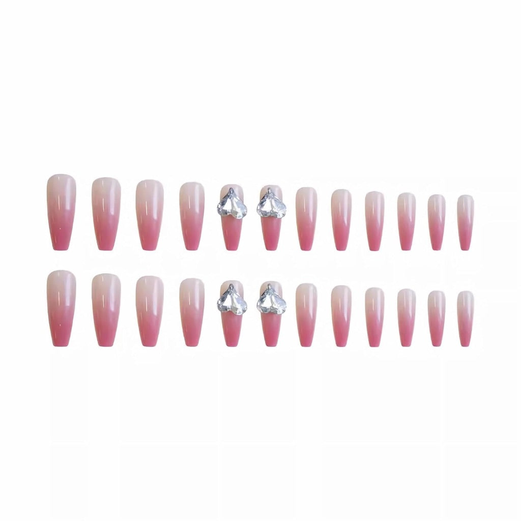 BABALAL Press-On Nails - Long, Pink Heart (24 Pcs.)